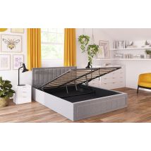 Novo Lottie Fabric Ottoman Bed Frame, Single, Off White Woven