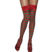 Gestreepte kousen met rode en groene strik elf vrouw Kerstmis