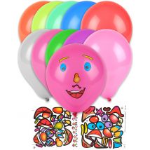 10 meerkleurige ballonnen van 30 cm met gezichtsstickers