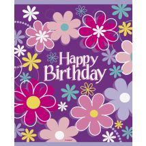 8 Happy Birthday bloemen feestzakjes 18 x 23 cm