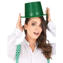 Groene glitter plastic hoge hoed voor volwassenen