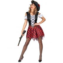 Rood en zwart gestreept piratenkostuum voor dames