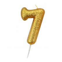 Goudkleurige glitterkaars cijfer 7