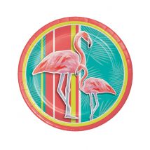 8 Roze Flamingo papieren bordjes 22 cm