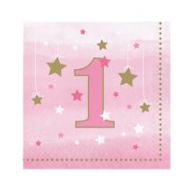 16 Papieren servetten eerste verjaardag One Little Star roze 33 x 33 cm