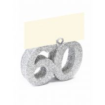 Plaatskaartjes glitter cijfer 60 zilver 4 x 4 x 1;5 cm