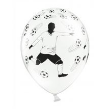 6 witte latex ballonnen met voetballer en voetballen 30 cm