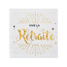 20 kleine witte en gouden Vive la Retraite papieren servetten 12.5 x 12.5 cm