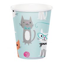 8 Kartonnen bekers Katten blauw 266 ml