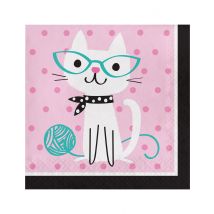 16 Papieren Servetten Roze Katten 33 x 33 cm