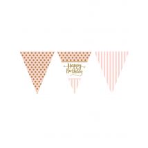 Papieren vlaggenslinger Happy Birthday roze en goud 3;7 m
