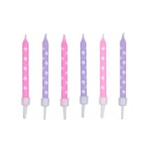12 Roze en paarse Eenhoorn verjaardagskaarsen 7;5 cm