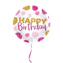 Aluminium ballon Happy Birthday roze en goud 45 cm