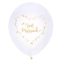 8 Latex ballonnen Just Married wit en goud 23 cm