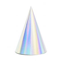 6 Regenboogkleurige kartonnen feesthoedjes 10 x 16 cm