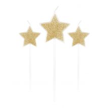 3 Kaarsen met prikker sterren champagne glitter 11 cm