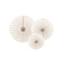 3 decoratieve rozetten van beige papier 26; 34;5 en 43 cm