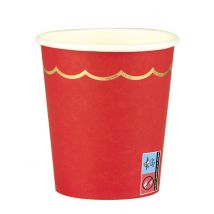 8 Geschulpte kartonnen bekers rood en goud 200 ml