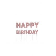 Verjaardagskaarsjes met prikker happy birthday goudroze glitter 5;5 tot 7 cm