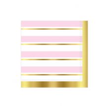 16 Papieren servetten met roze en witte strepen 33 x 33 cm