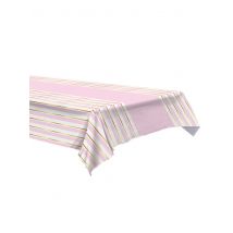 Roze en wit gestreept plastic tafelkleed 137 x 274 cm