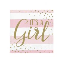 16 Papieren servetten It's a girl roze en wit goudkleurige stippen 33 x 33 cm