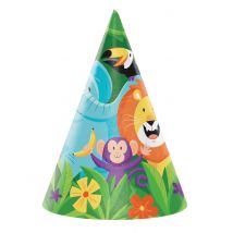 8 Feesthoedjes Jungle Safari 16 x 11 cm