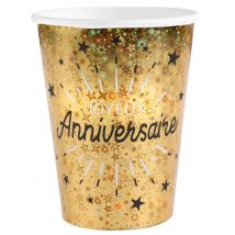 10 Happy birthday zwarte en gouden kartonnen bekers 7,8 x 9,7 cm