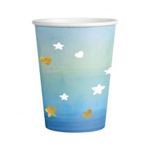 8 Oh Baby blauwe en gouden papieren bekertjes 250 ml