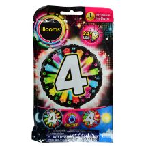 Nummer 4 veelkleurige LED Illooms folieballon 50 cm