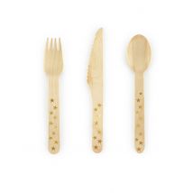 18 Houten bestek met gouden sterren 16 cm