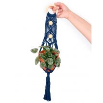 Blauwe plant hangend macramé bouwpakket 10 x 60 cm