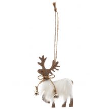Rendier houten ophanging met bont 11 cm willekeurige kleur