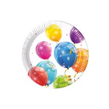8 papieren borden gekleurde ballonnen 23 cm