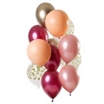 12 Latex ballonnen robijnrood en goud 30 cm