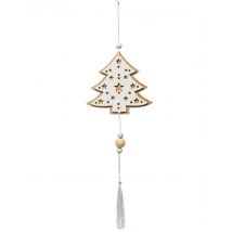 Witte dennenhouten hangende decoratie van 35 cm
