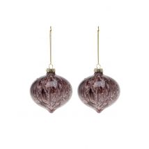 2 Bruin gemarmerde diamanten glazen bollen 8 cm