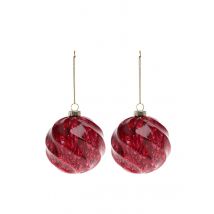 2 rood gemarmerde glazen bollen 8 cm