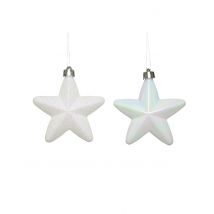 6 Witte ster boomophangingen 7,5 cm