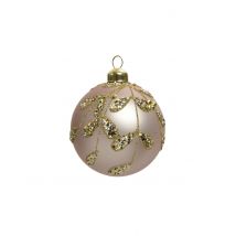 3 kerstballen in poederroze glas met gouden bladeren 8 cm