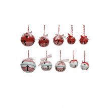 14 Witte en rode jingle bell boomophangingen 4 t/m 6 cm