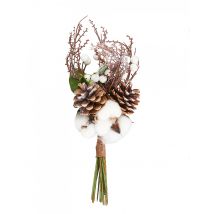 Boeket van katoenen bloemen en dennenappels 36 cm