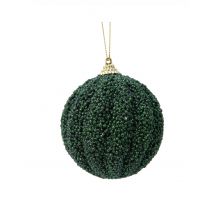 Groene dennenbol met pailletten 8 cm