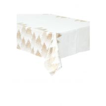 Gevlokt wit en goud kerstboom tafelkleed 140 x 240 cm