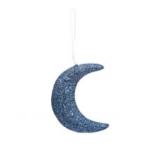 Glitterende blauwe maanophanging 9,5 cm