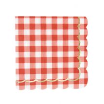 16 Geschulpte gingham en gouden papieren servetten 33 x 33 cm