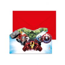 6 Uitnodigingen + enveloppen Avengers