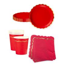Rood en goud wegwerpserviesset