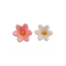 14 Suikerdecoraties roze en witte madeliefjes 2,5 cm