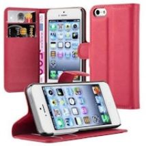Funda Libro para Apple iPhone 5 / iPhone 5S / iPhone SE en ROJO CARMiN - Cubierta Proteccion con Cierre Magnetico, Tarjetero y Funcion de Suporte - Etui Case Cover Carcasa